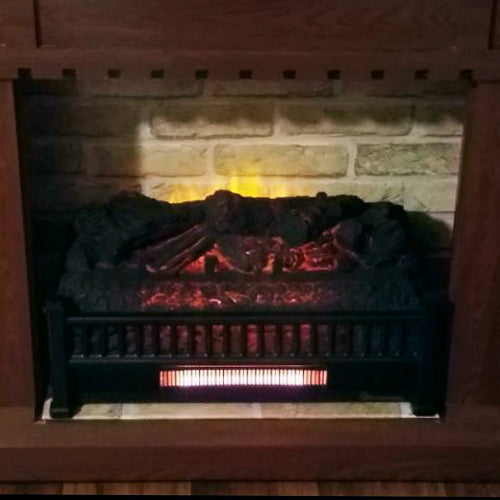 New log heater fit perfect and the brick wallpaper pulled it together