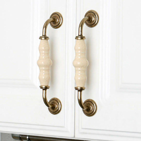Set of 4pcs Ceramic Door Handles Pulls for Cupboard Cabinet Drawer JP1021-Gold Brown : 4 Handles