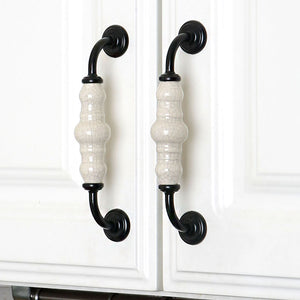 Set of 4pcs Ceramic Door Handles Pulls for Cupboard Cabinet Drawer JP1021-Black White : 4 Handles