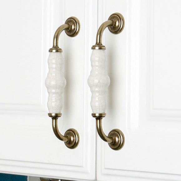 Set of 4pcs Ceramic Door Handles Pulls for Cupboard Cabinet Drawer JP1021-Gold White : 4 Handles