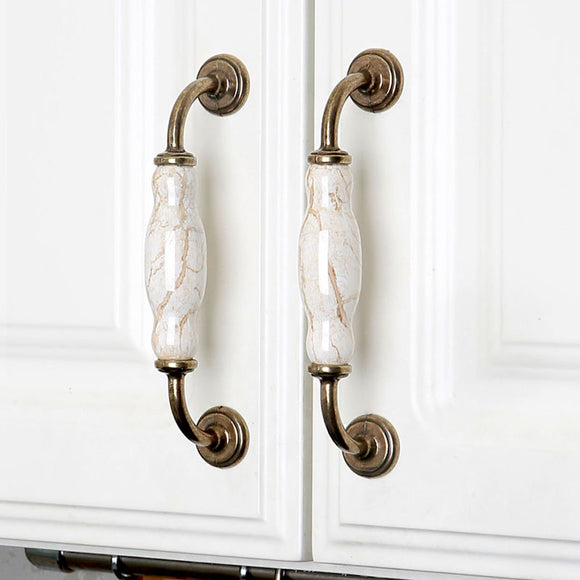 Set of 4pcs Ceramic Door Handles Pulls for Cupboard Cabinet Drawer JP1204-Gold Beige : 4 Handles