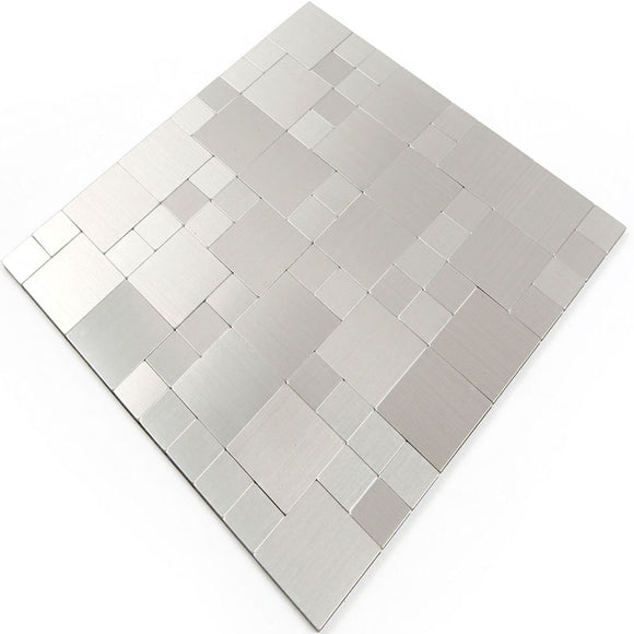 ROSEROSA Peel and Stick Metal Tile Backsplash for Kitchen, Wall Tiles Brushed Aluminum Surface : Pack of 5 (Metal-304)