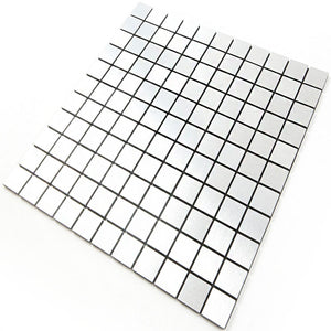 ROSEROSA Peel and Stick Metal Tile Backsplash for Kitchen, Wall Tiles Brushed Aluminum Surface : Pack of 5 (Metal-310)