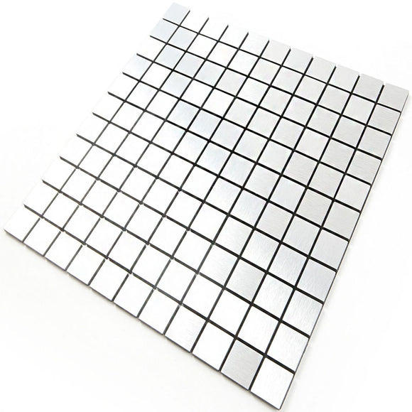 ROSEROSA Peel and Stick Metal Tile Backsplash for Kitchen, Wall Tiles Brushed Aluminum Surface : Pack of 5 (Metal-310)