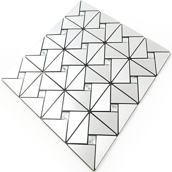 ROSEROSA Peel and Stick Metal Tile Backsplash for Kitchen, Wall Tiles Brushed Aluminum Surface : Pack of 5 (Metal-312)